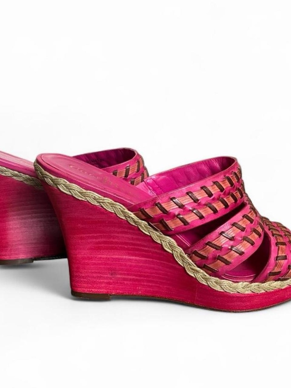Women’s Hot Pink Woven Wedge Sandals